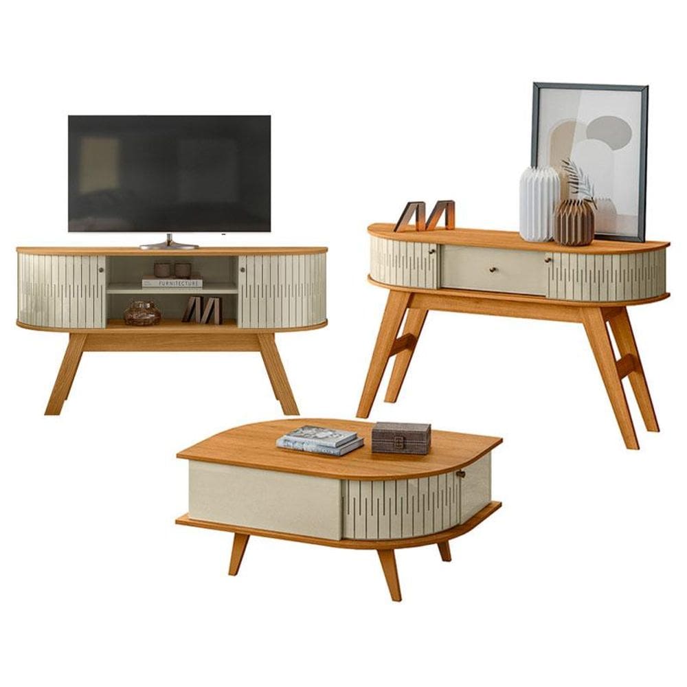 Rack Bancada Atlanta e Aparador Estoril com Mesa de Centro Indianápolis Cumaru Opala – Madetec