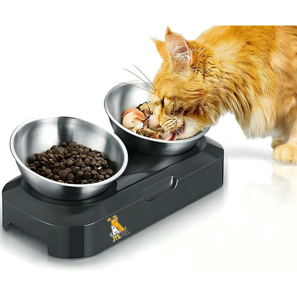 Comedouro E Bebedouro Duplo Inclinação Inox Gatos Cachorros