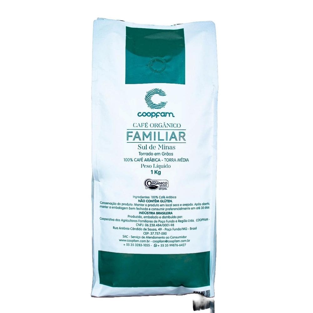 Café Familiar Orgânico Torrado Em Grãos Coopfam 1Kg