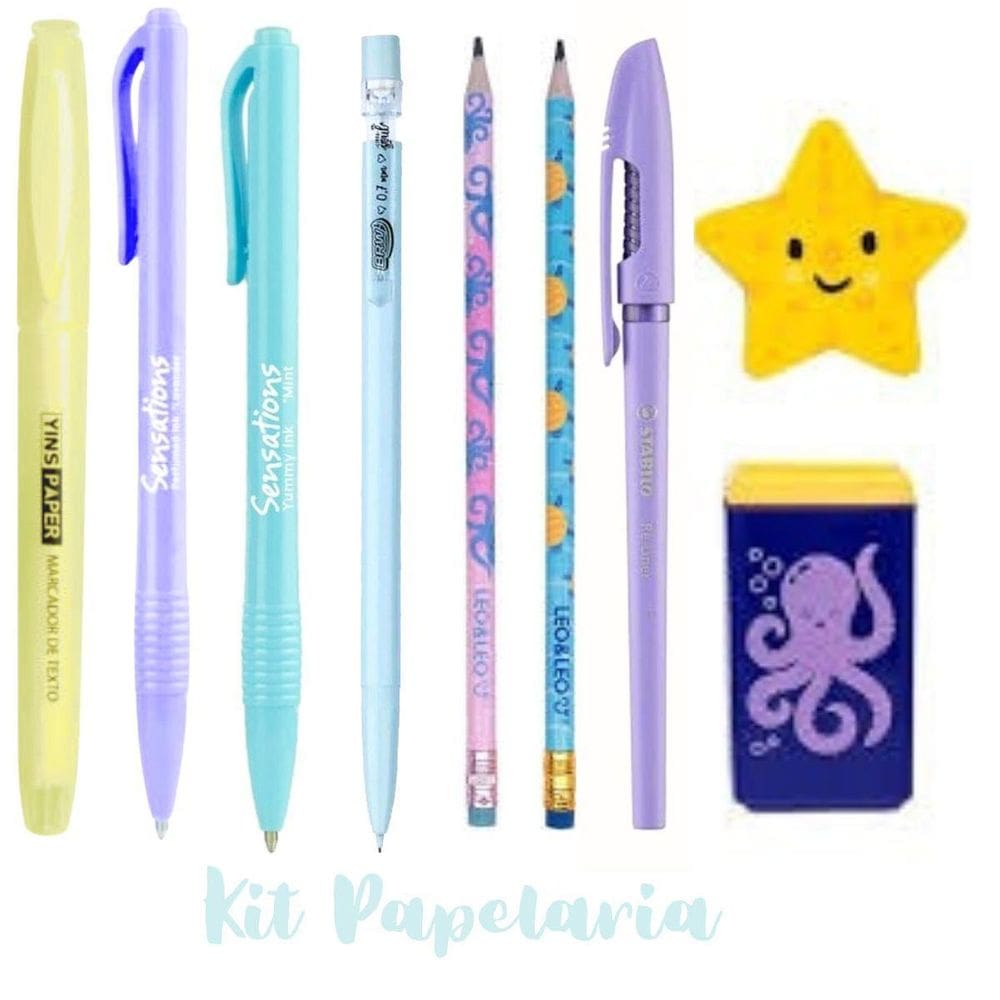 Kit Papelaria Fofa Fundo Do Mar Kawaii Lapis Borracha