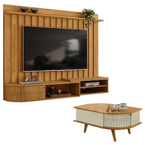 Estante Home Theater Suspenso Ímola com Mesa de Centro Indianápolis Cumaru Opala - Madetec