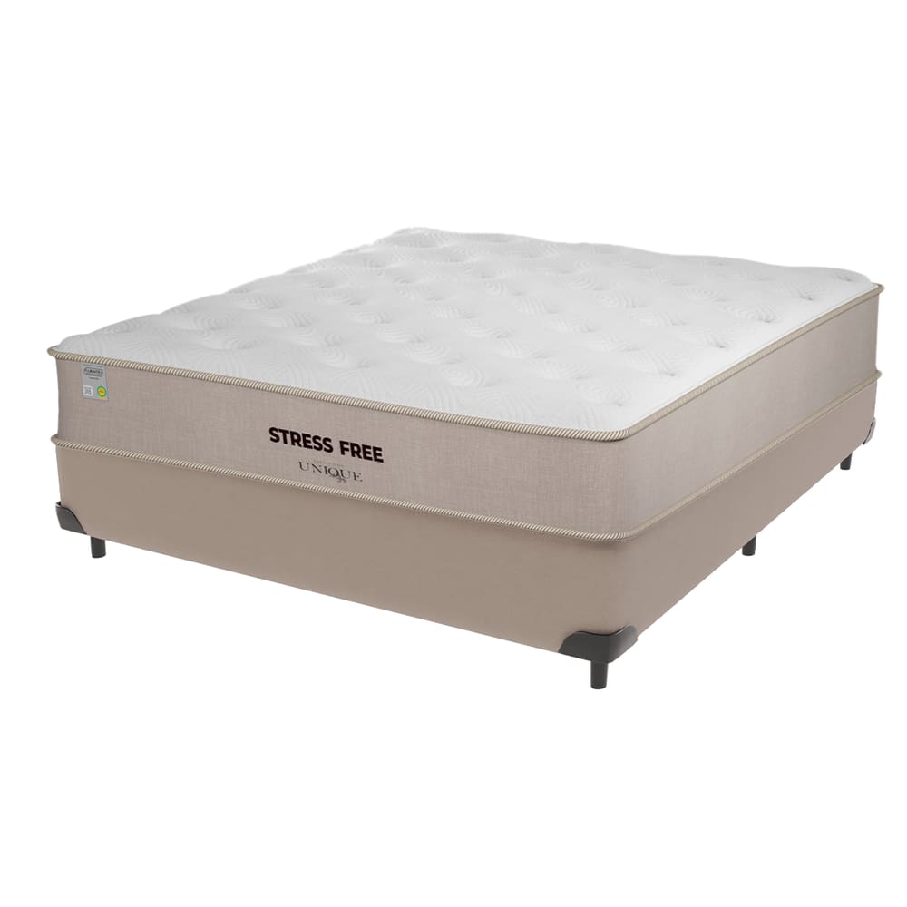Cama Box Bege Colchão Casal StressFree espuma D28 Unique