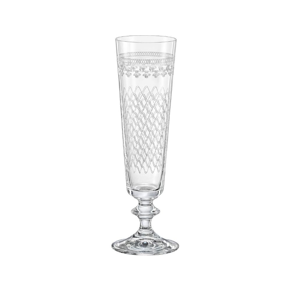 Jogo de 06 Taças para Champanhe em Cristal Madame Karolinka Pantografada 205ml - Bohemia