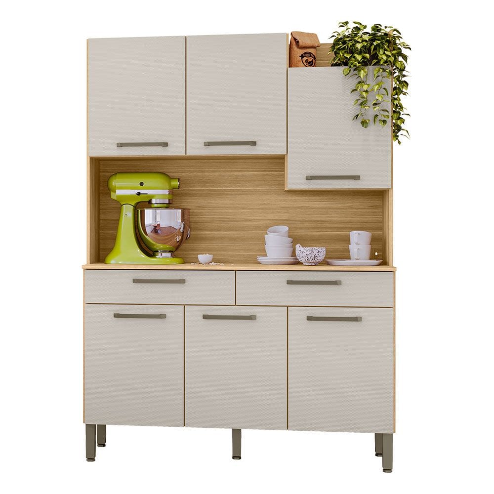 Armário de Cozinha Compacta 6 Portas e 2 Gavetas 132cm Silver Freijó Soft - Pallazio