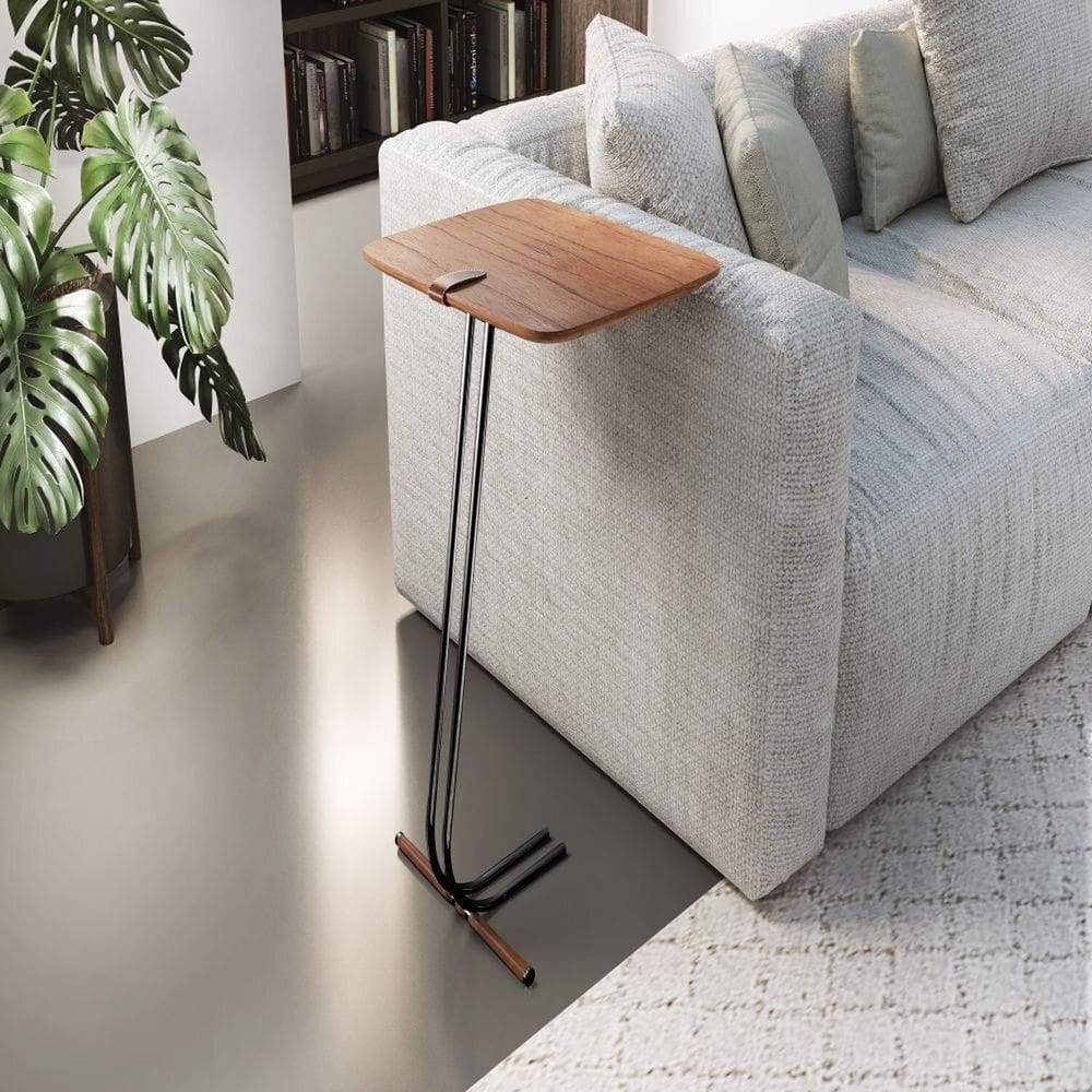 Mesa de Apoio para Sofá Castanho com Base em Metal Castanho