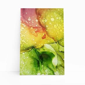 Quadro Canvas Tons De Verde E Rosa Abstrato Tinta 60X40Cm