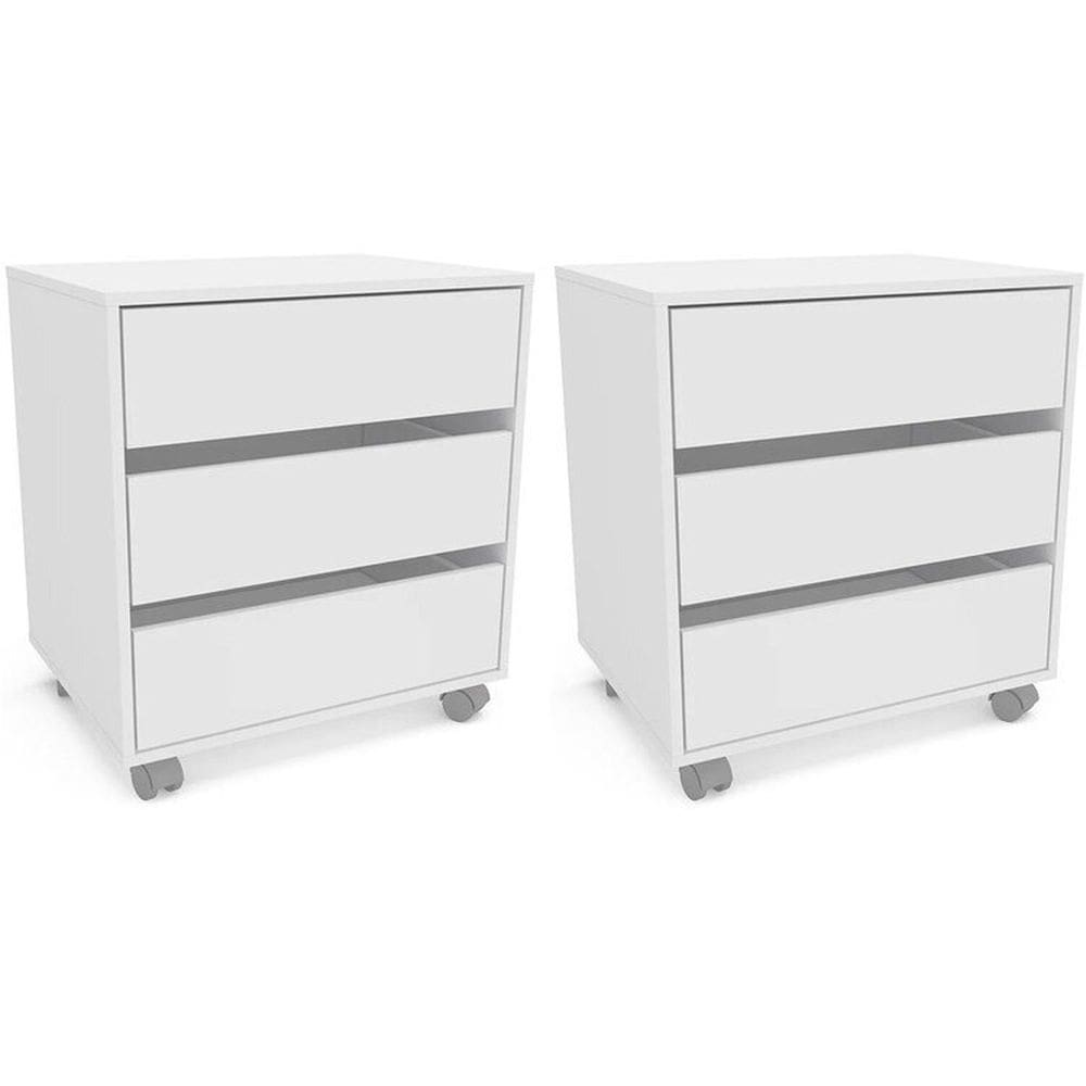 Kit 2 Gaveteiros Mauá 600mm 3 Gavetas com Rodízios Branco