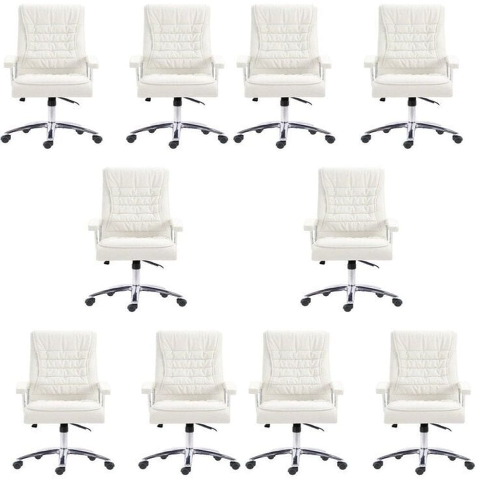 Kit 10 Cadeiras Big Mola Ensacada para Escritório Presidente Giratória em Couro com Nr17 Branco