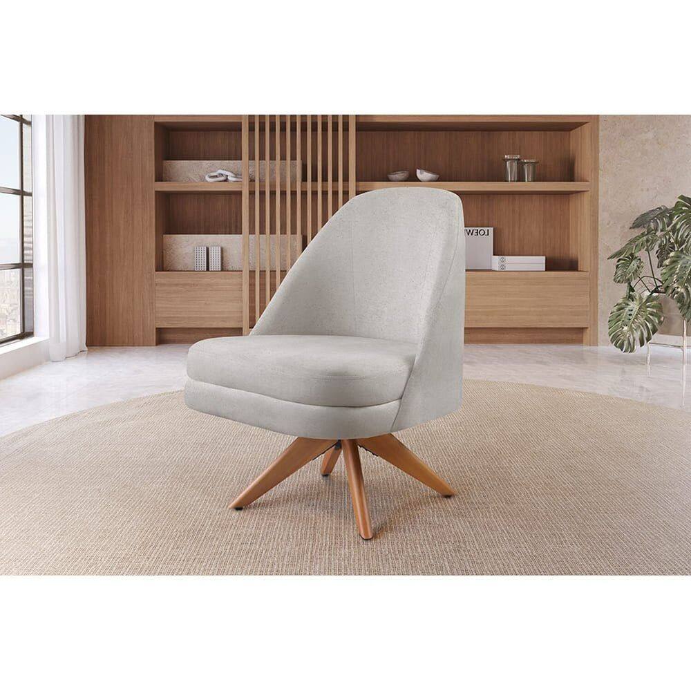 Poltrona Decorativa Giratória Linho Cinza