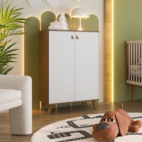 Cômoda Multiuso Infantil 2 Portas Encanto Nogal Manchester/ Branco Brilhante