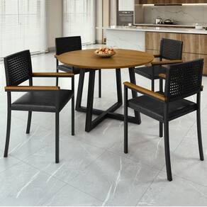 Conjunto Sala de Jantar 4 Cadeiras Madri com Braço Mesa Redonda 120cm Tampo Mdf Coliseu Preto