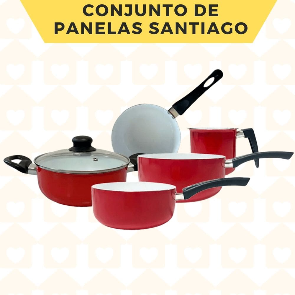 Jogo de Panela Santiago Vermelho 6 peças Cerâmica Resistente