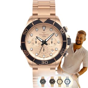 Kit Technos Masculino Analógico Acqua Edição Especial Torben Grael Prova Dágua 15 ATM Cronógrafo Aço Inóx Casual Dourado Prata Rose Gold