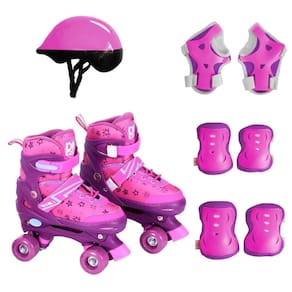 Patins Roller Rosa Infantil Ajustável Com Proteção Tamanho P