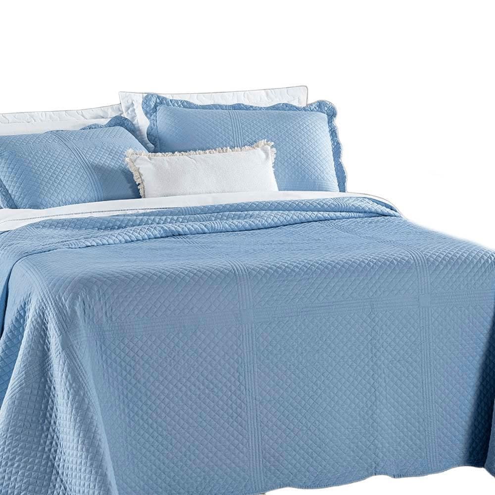 Kit Cobre Leito Colcha Clean Queen Dupla Face - Azul