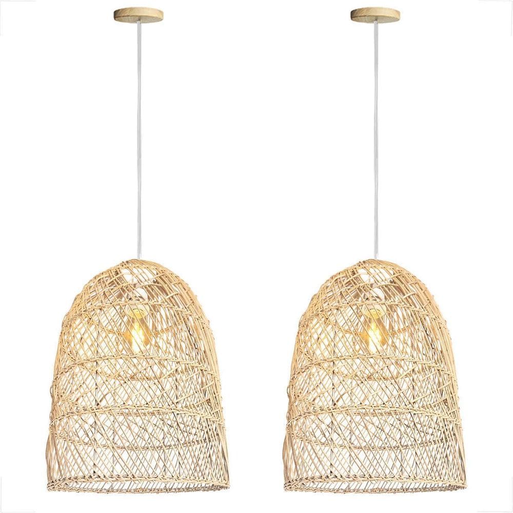 Kit 2 Pendente Fibra Natural Rattan Rustico Palha Bali Nat72
