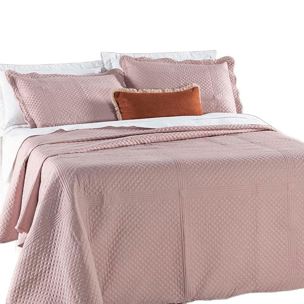 Kit Cobre Leito Colcha Clean Casal Dupla Face - Rosa