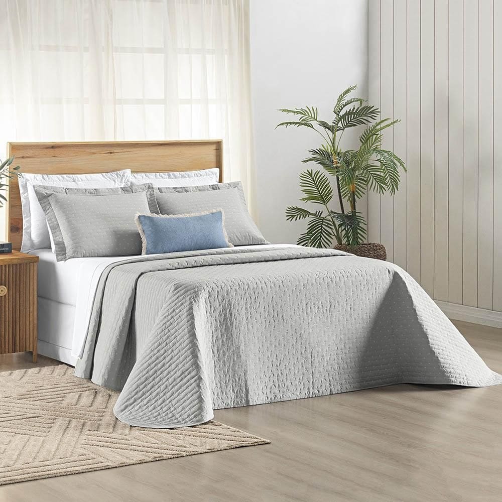 Kit Cobre Leito Colcha Marley Queen Dupla Face - Cinza