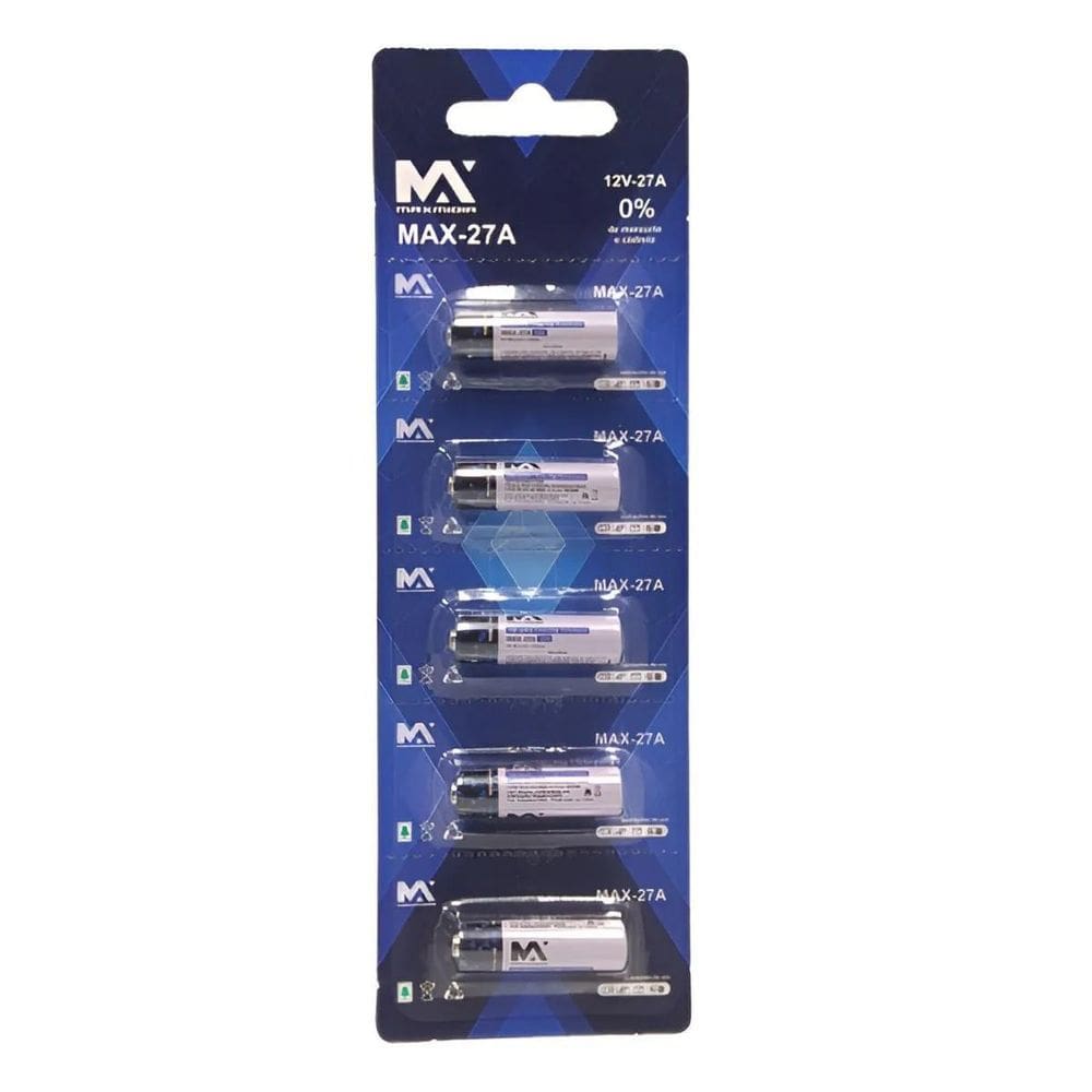 5 Pilha Bateria 27A 12V Alcalina Maxmidia P/Portão Alarme