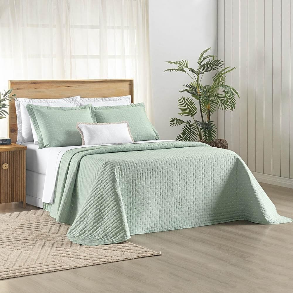 Kit Cobre Leito Colcha Marley Queen Dupla Face - Menta