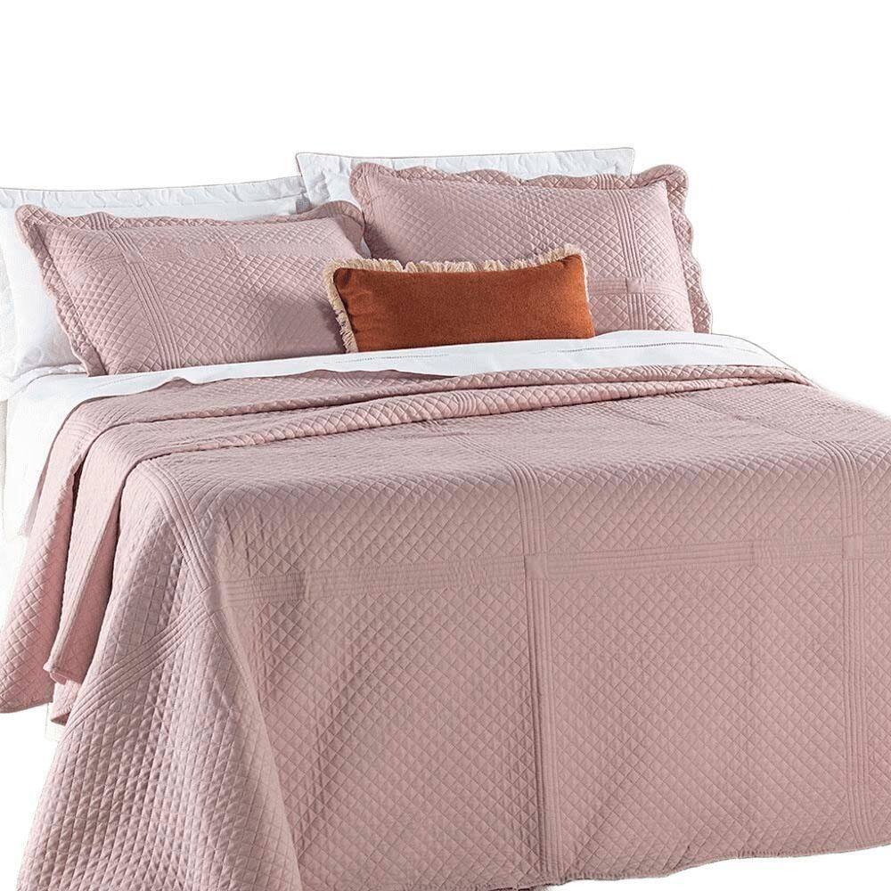 Kit Cobre Leito Colcha Clean Solteiro Dupla Face - Rosê