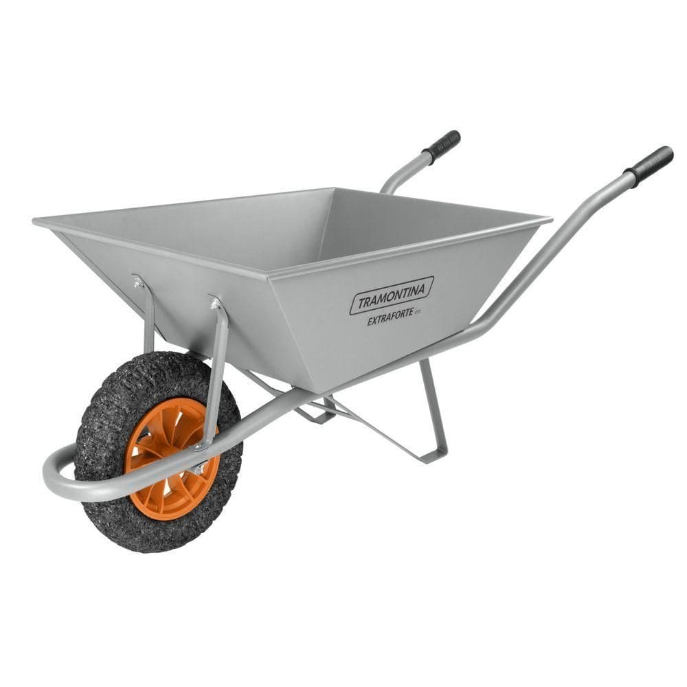 Carrinho De Mão Tramontina Caçamba Extraforte Metalica Cinza 65 L, Braço Metalico E Pneu Maciço