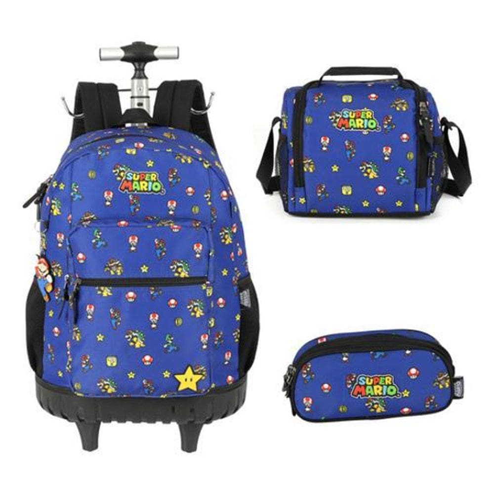 Kit Mochila Carrinho Estojo E Lancheira  Super Mario