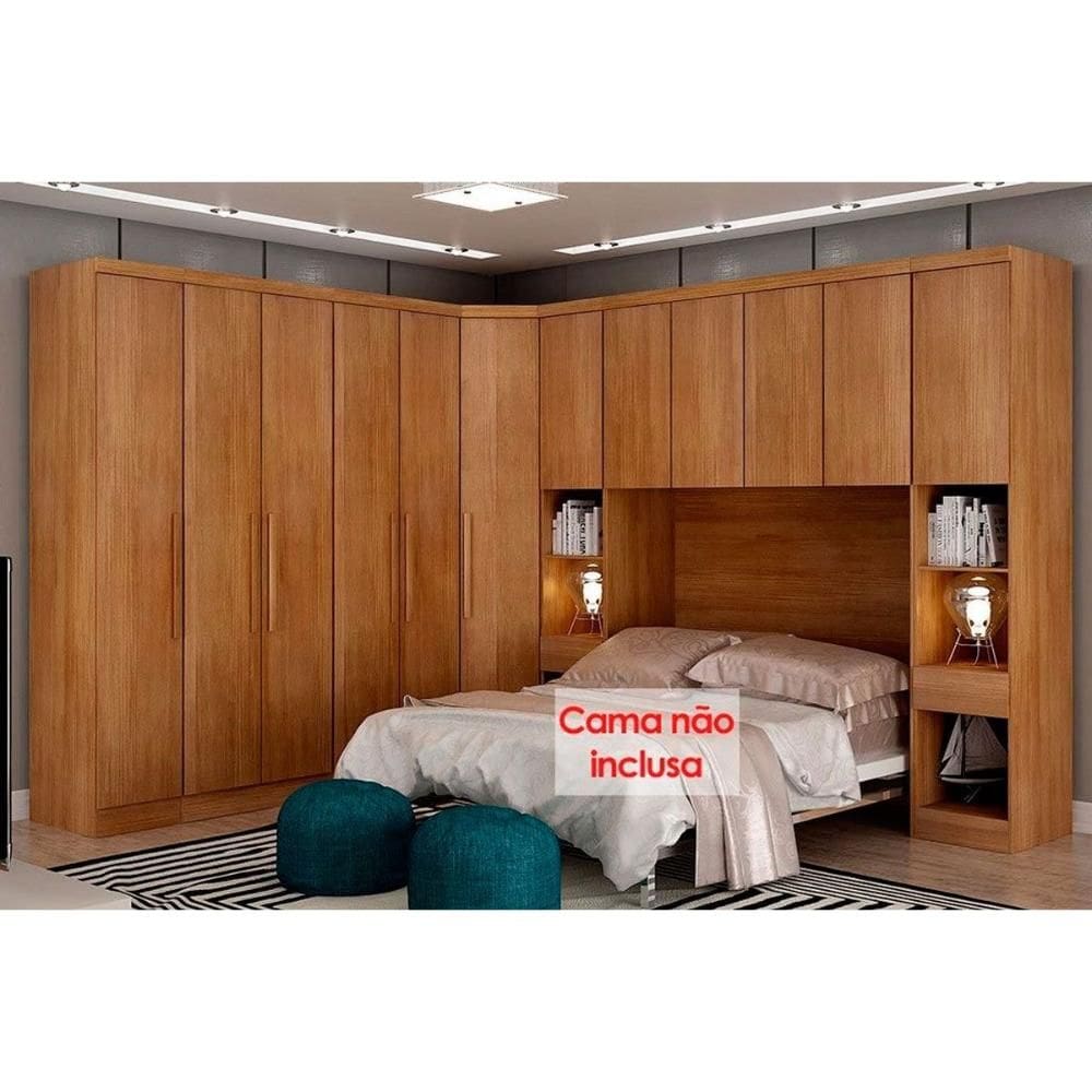 Quarto Casal Completo Rizon/Linea 7 Peças ( 1 Armário Aéreo + 3 Guarda Roupas + 1 Closet Obliquo + 2 Complementos) QCM106 Cumaru - Novo Horizonte