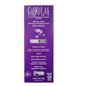 Chocolate 70% Cacau Nibs Baixo Em Açúcares Orgânico Chokolah