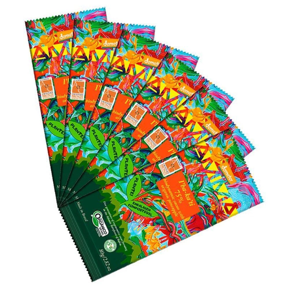 Kit 6X: Chocolate I`Ba-Ka`Ti 75% Cacau Abacaxi Biodinâmico