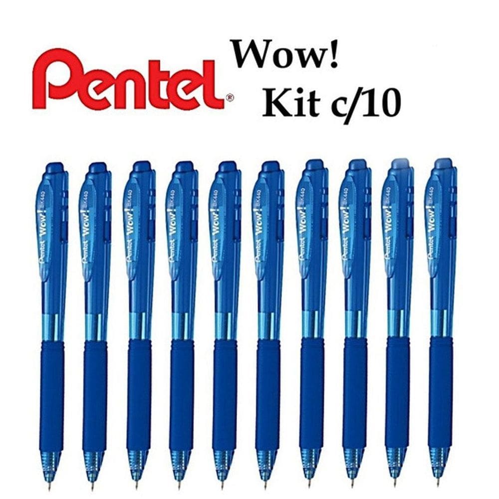Kit 10 Caneta Esferografica Wow Azul 1.0 Mm