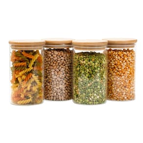 Kit 4 potes de vidro 600ml tampa de bambu herméticos redondos - Tüd
