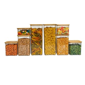 Kit 8 potes de acrílico com tampa de bambu herméticos quadrados - Tüd