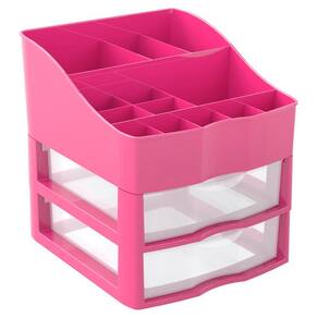 Organizador De Cosméticos E Maquiagem Rosa 2 Gavetas Nitron