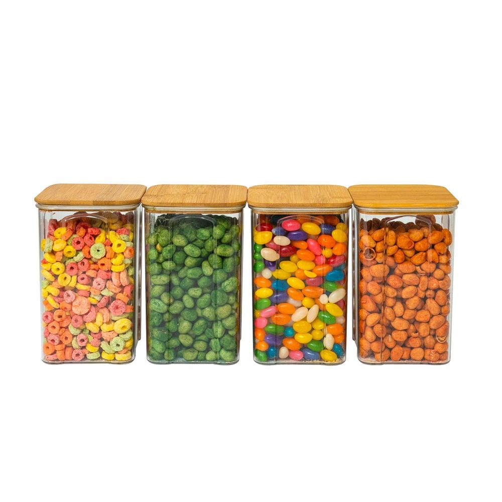 Kit 4 potes de acrílico 1,4L com tampa herméticos quadrados - Tüd