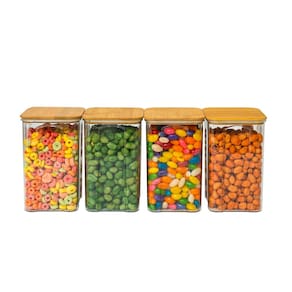 Kit 4 potes de acrílico 1,4L com tampa herméticos quadrados - Tüd