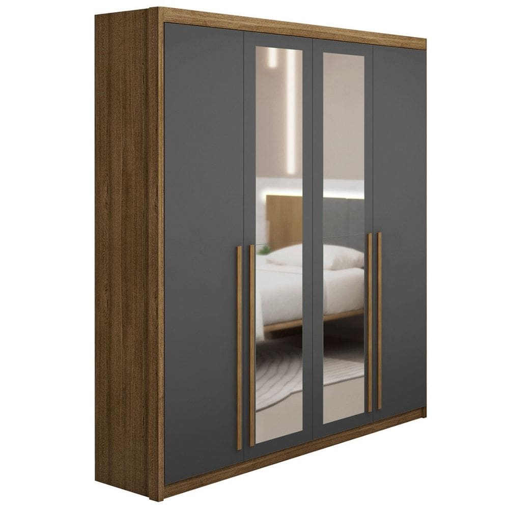 Guarda Roupa Solteiro 4 Portas Espelho Dubai Nature/Alasca - VLR MÓVEIS