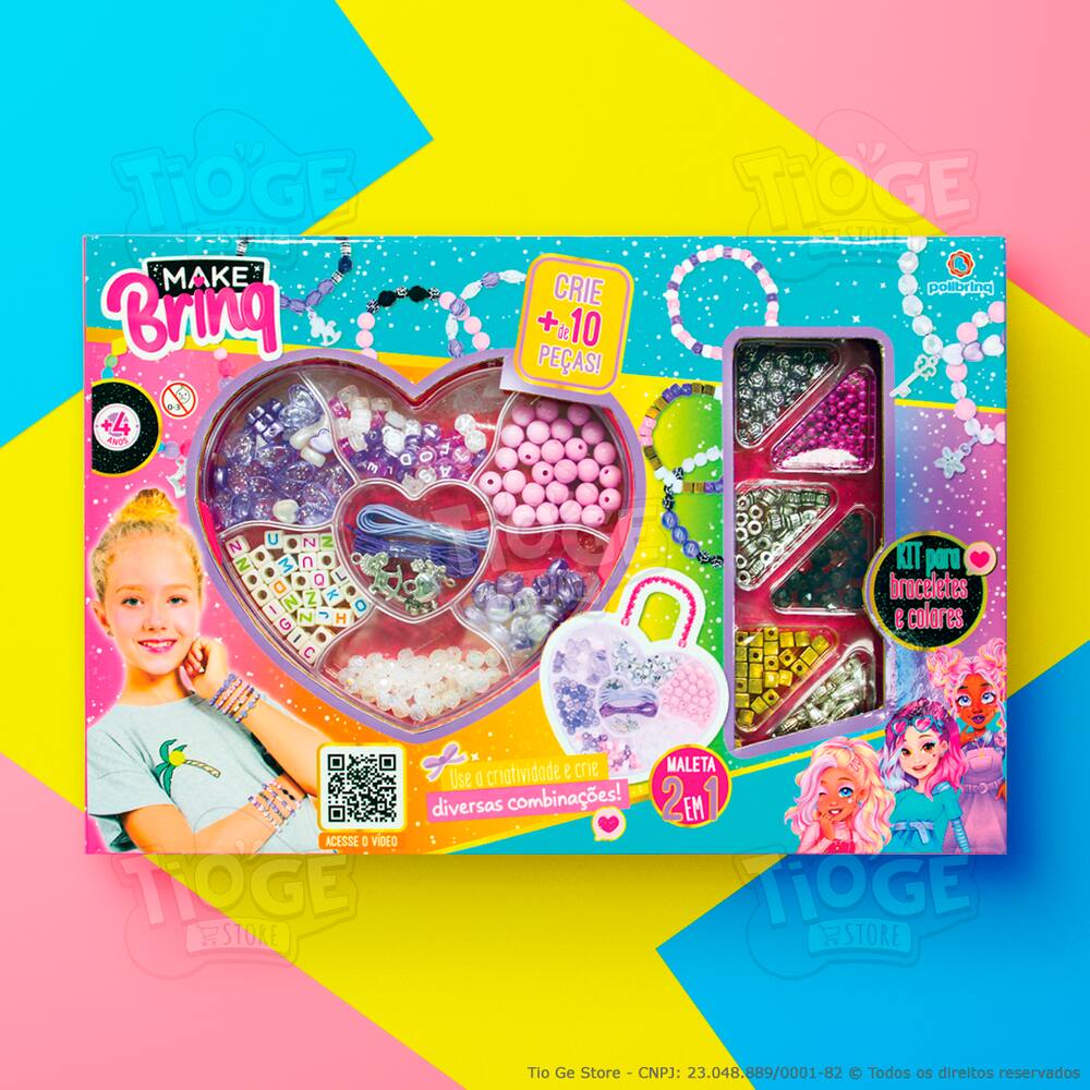 Kit de Miçangas Infantil Porta-joias Coração Faça Você Mesmo Bijuterias Pulseiras Colares Acessórios Makebrinq