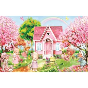 Fundo Fotográfico Em Tecido Casa Rosa Jardim 2,20X1,50