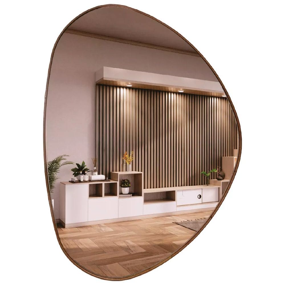 Espelho Decorativo Organico Com Borda Em Lamina De Madeira M