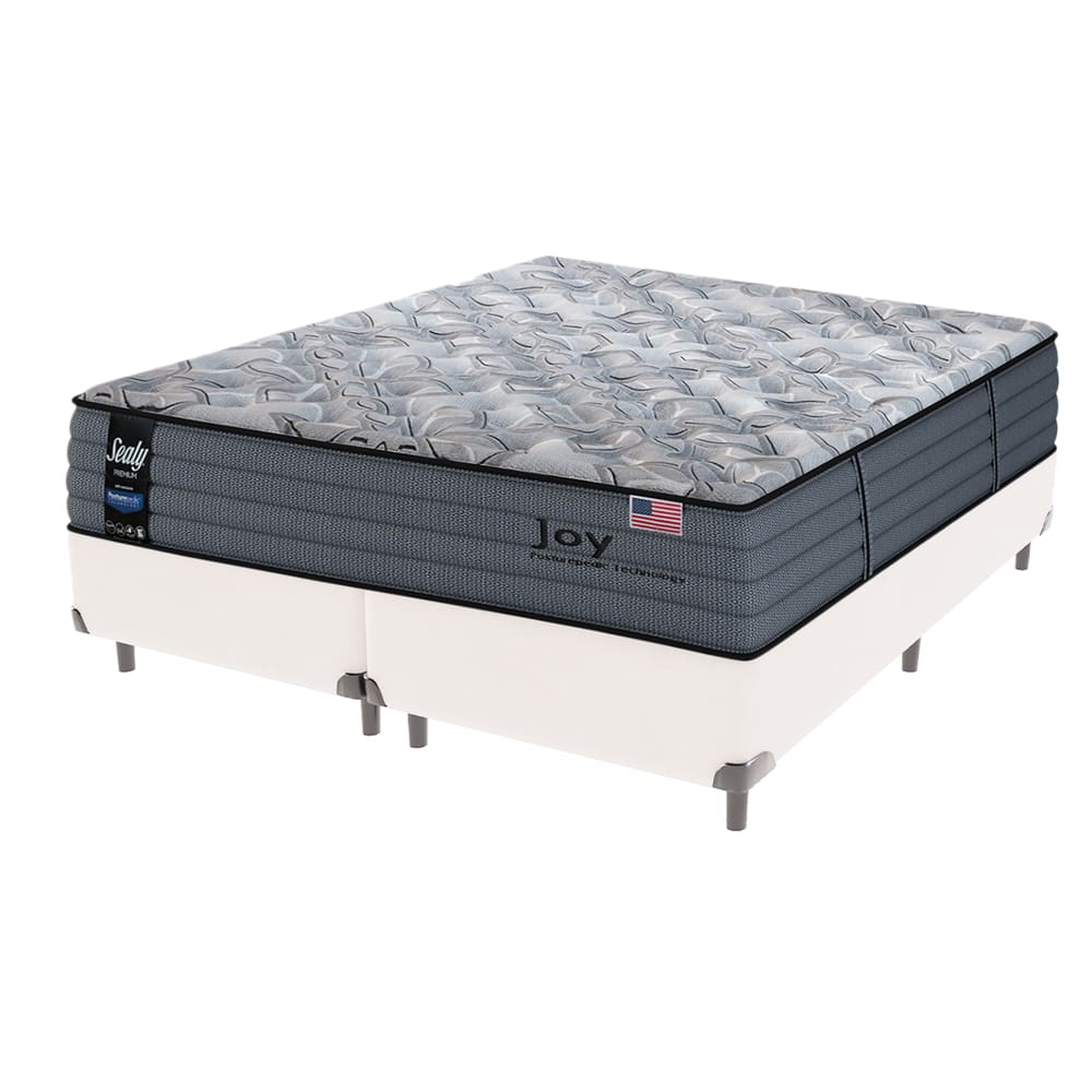 Cama Box Branca e Colchão Queen Joy Molas Ensacadas Sealy