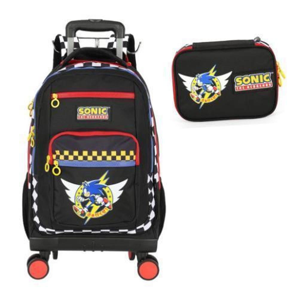 Kit Mochila Carrinho 360º Porta Notebook Sonic