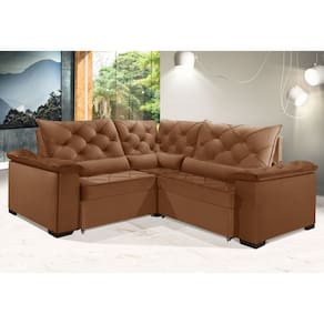Sofá Retrátil Reclinável BERLIM DE CANTO 2.70 x 2.70 ESTILO ESTOFADOS - França Velusoft COR "TERRACOTA"