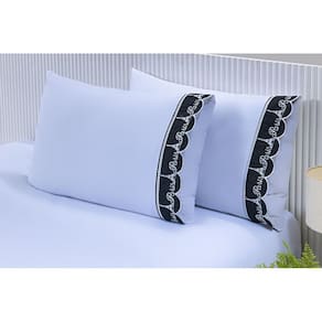 2 Fronhas 50Cmx70Cm 100% Algodão 180 Fios Barrado Bordado
