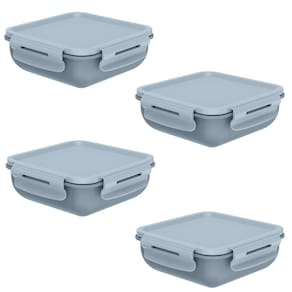 Marmita Potes OU com Travas Herméticas 4un Azul Quadrada
