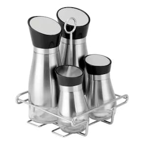 Galheteiro Grande de Inox e Vidro Com Tampa Rotativa Linha Premium