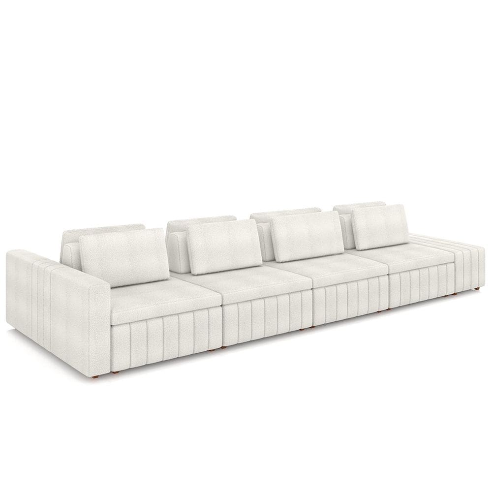 Sofá Ilha e Puff Sala Living 505cm Siesta M22 Bouclê Bege Claro - Mpozenato