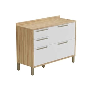 Balcão de Cozinha Syrah 2 Portas e 3 Gavetas c/ Tampo 120cm Amendoa/Branco - Ronipa