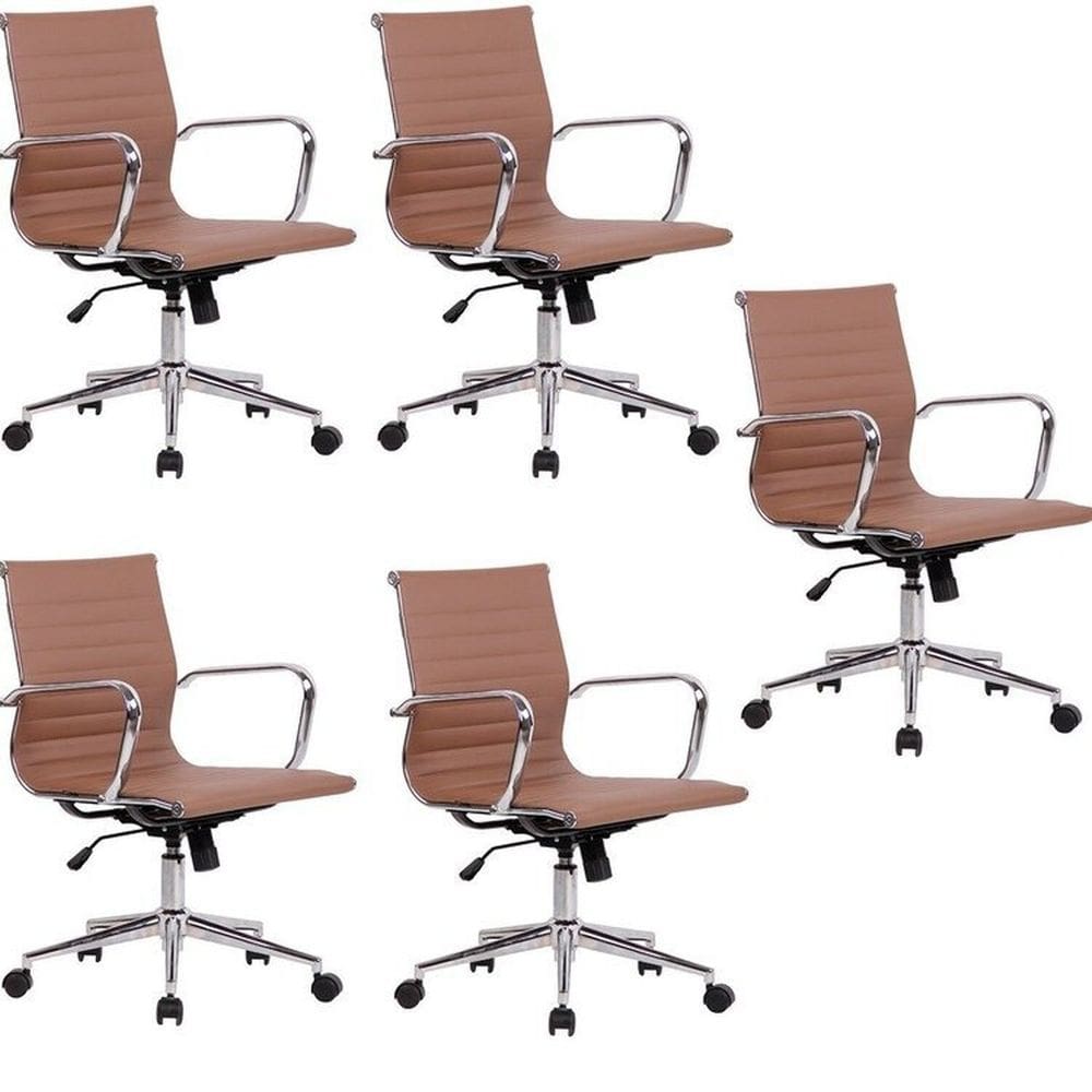 Conjunto 5 Cadeiras de Escritório Presidente Giratória Sevilha Baixa Marrom