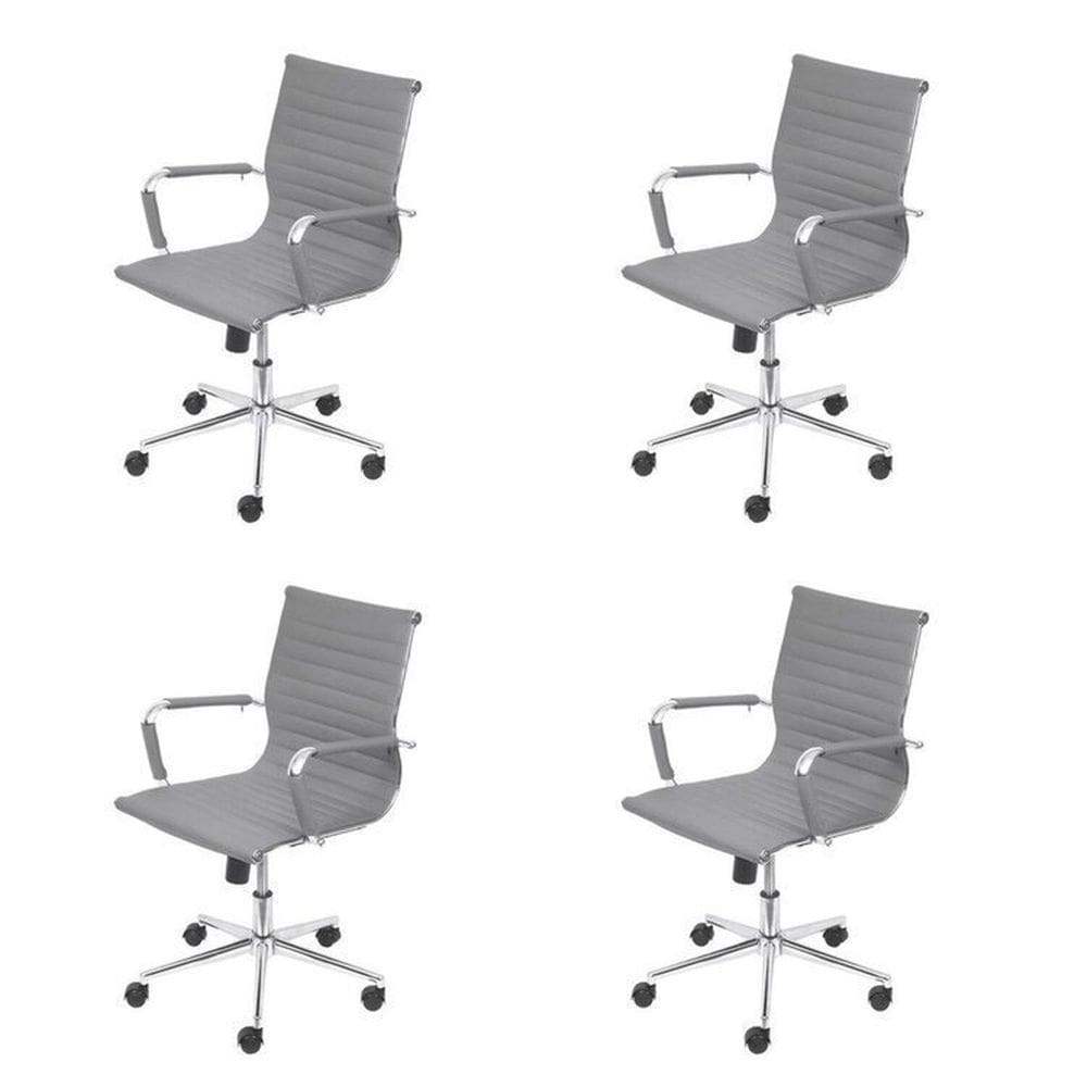Kit 4 Cadeiras para Escritorio Diretor Esteirinha com Relax Sintético 3301 Cinza